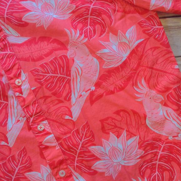 Boden Men's Short Sleeve Collared Shirt - L Peach Melba Parakeet Palm Red - Picture 2 of 4